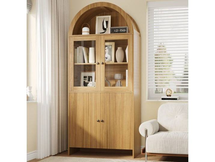 SENVIRO Buffet haut vitré à arche 78 x 40 x 176 cm bois naturel