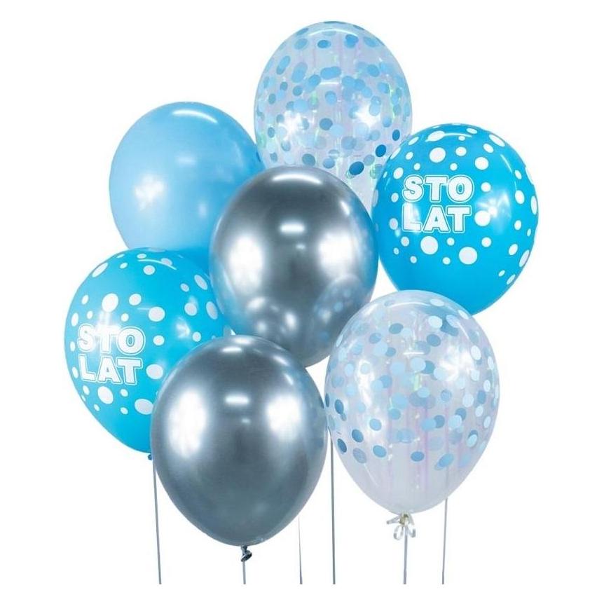 GoDan B&C silberblaue Happy Birthday Luftballons, 7 Stück (7x) (47594421)