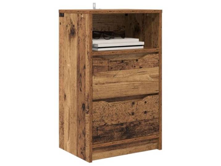 KTHLBRH Nachttisch aus altem Holz, 40 x 30 x 67 cm, mehrschichtiges Holz 2 Schubladen, 1 Regal, stabile Konstruktion, pflegeleicht, für Schlafzimmer
