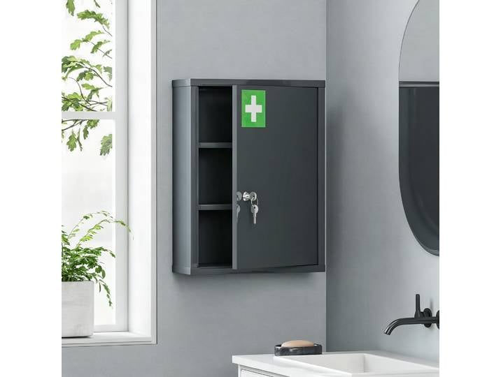 kleankin Armoire à Médicaments Murale Acier 3 Niveaux Gris 40x15x53,5 cm