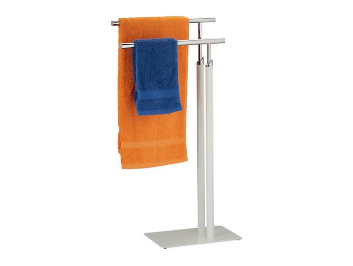 Relaxdays Handtuchständer Weiß Silber freistehend 2 Stangen, Metall, 44x78x20 cm, Badezimmer, Badezimmerausstattung, Handtuchhalter