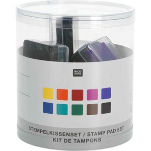 Rico-Design Stempelkissen Regenbogen, für Kreativprojekte, bunt, 2,5 x 2,5 cm, Kunststoffgehäuse, schnelltrocknend, 10 Stück
