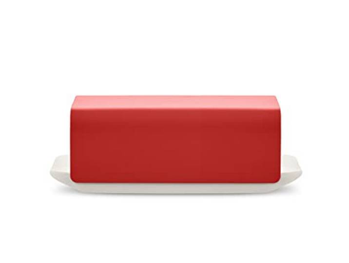 Alessi Mattina BG04 R - Beurrier Design\, en Porcelaine avec Couvercle en Acier Inoxydable 18/10\, Coloré à la Résine Epoxy\, Rouge