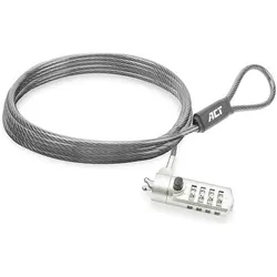 ACT Wedge Laptop Lock with combination lock, Notebook Security, Silber, Grau