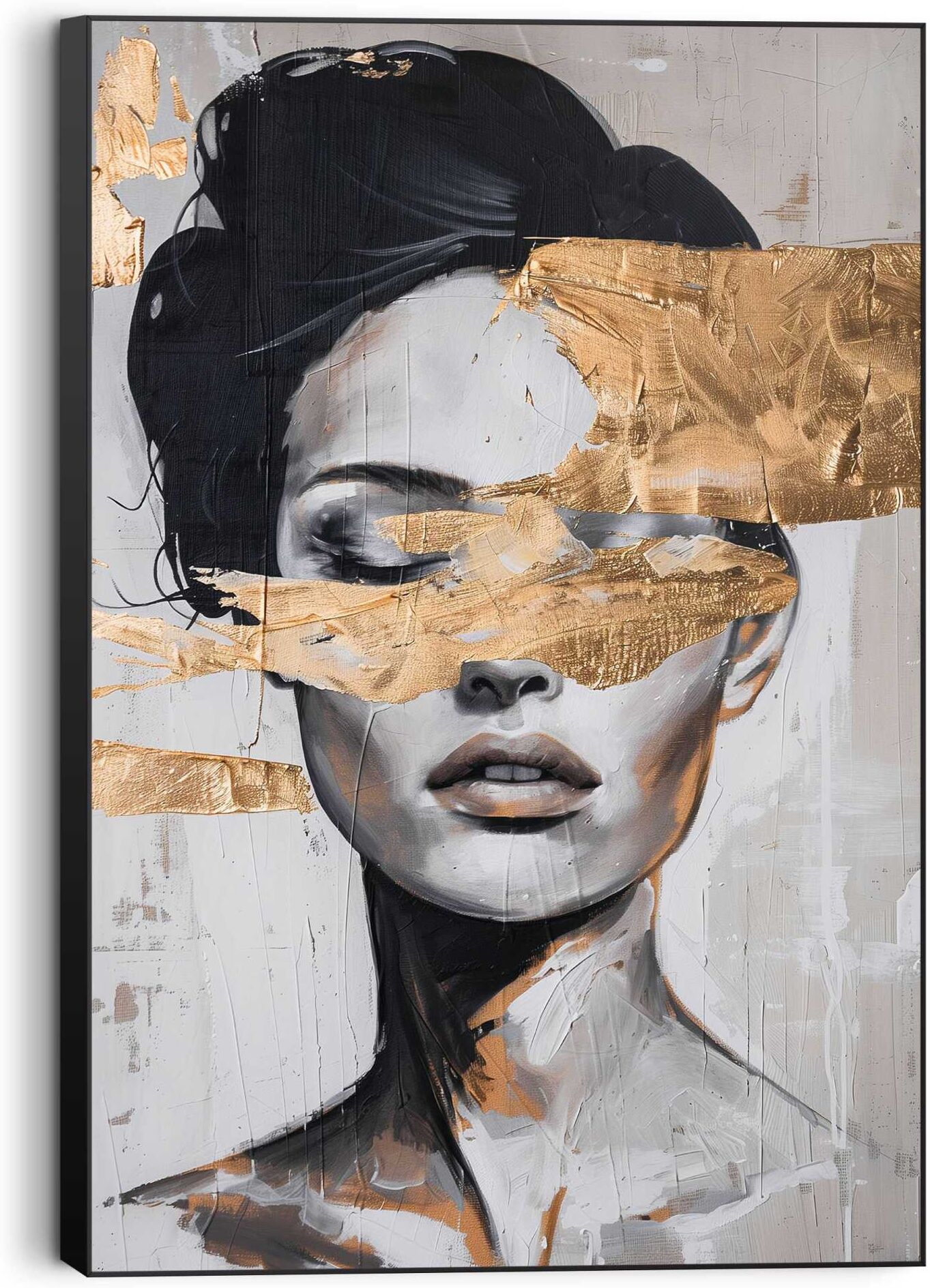 Reinders! Wandbild REINDERS "Lady Gold", schwarz (farbe bild(er): schwarz), B:60cm H:90cm T:3cm, Bilder, Wandbild, Wohnzimmer - Schwarz - MDF - Menschen - 60x90 cm farbe bild(er): schwarz B/H/T: 60cm x 90cm x 3cm