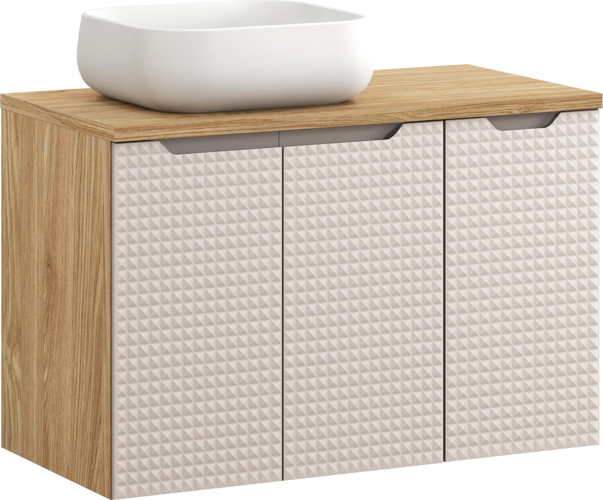 Moderner Badezimmerschrank 90 Cm Mit Eichenplatte + Aufsatzwaschtisch