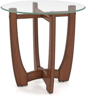Costway 23.5 Inch Round End Side Table with Tempered Glass Tabletop-Walnut