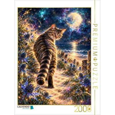 CALVENDO Puzzle Meereszauber: Getigerte Katze am magischen Galaxie-Strand | 2000 Teile Lege-Größe 90 × 67 cm Foto-Puzzle für glückliche Stunden