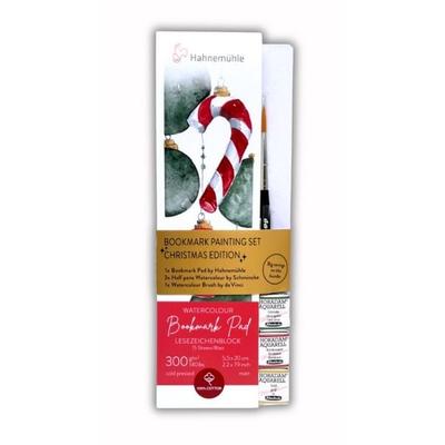 Hahnemühle Papier Bookmark Painting Set - Christmas Edition, 3 Aquarellfarben Schmincke, 1 Aquarellpinsel da Vinci