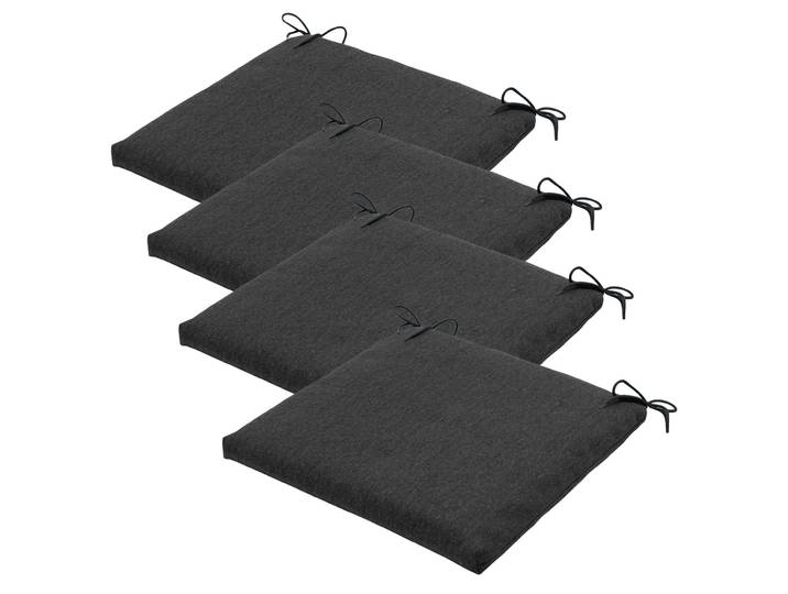 Stuhlkissen Outdoor 4er-Set Bändchen, Sitzkissen wasserabweisend, dunkelgrau, 40 x 40 cm
