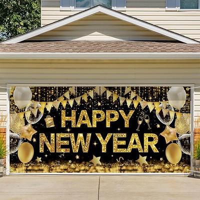 Silvester Tapisserie Garagentorabdeckung Großes Hängendes glückliches neues Jahr 2026 Feuerwerk Niedlich 3D Party Outdoor Urlaub Hintergründe aufnehmen Yard Wohndeko