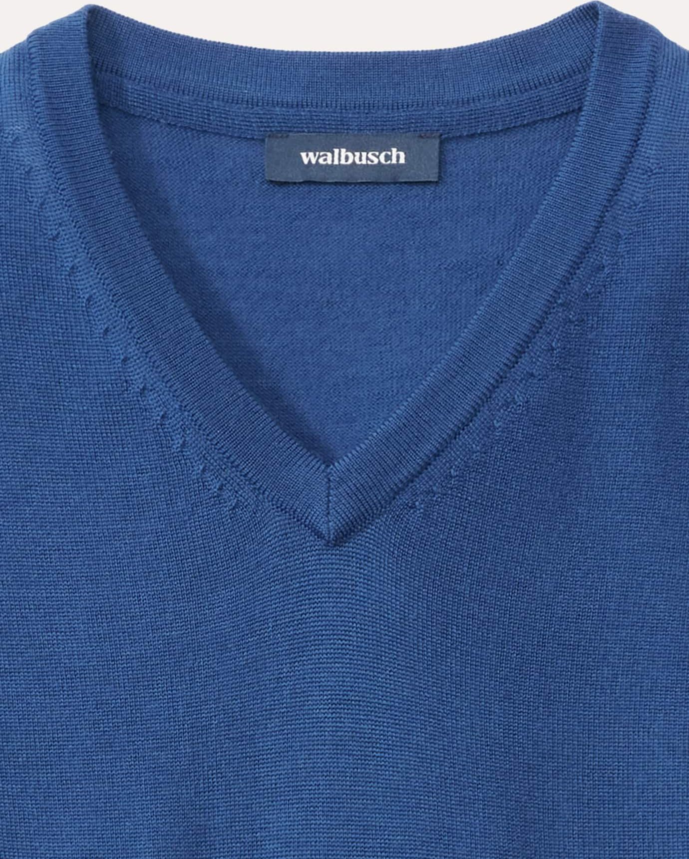 Walbusch V-Pullover Merino Extrafein, , Farbe Blau, 56, reine, extrafeine Merinowolle temperaturausgleichend Herren