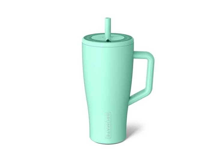 BrüMate Era Trinkbecher mit Griff und Strohhalm, 100 % auslaufsicher, isoliert, mit Deckel und flexiblem SoftSip-Strohhalm, aus Edelstahl, Becherhalterfreundlich, 850 ml, Minzgrün