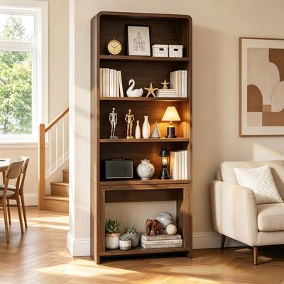 "BOSSIN 70"" Tall Bookshelf with 23"" Electric Fireplace, 4-Tier Open Bookcase with Fireplace Heater, with Remote Control"