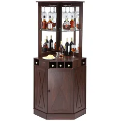VEVOR Industrieller Eck-Barschrank, Weintisch für Spirituosen und Gläser, Sideboard-Buffetschrank mit Glashalter, Freistehender Kaffee-Barschrank aus Bauernholz für Wohnzimmer, Hausbar, Walnussholz