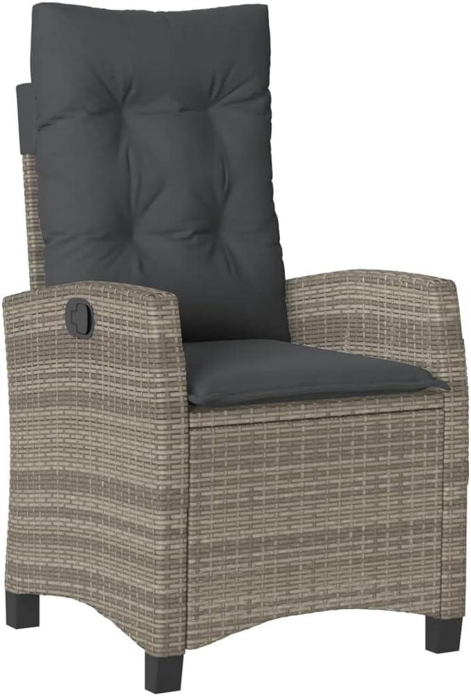 Verstellbarer Gartensessel mit Kissen, grau, aus PE-Rattan, 57x66x93 cm, Poly-Rattan-Balkonstuhl für Terrasse, Garten und Balkon