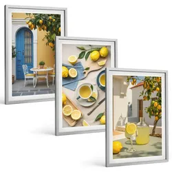 BILDER SET 3er Set - 40x60 cm Silberner Rahmen - Zitronenlimonade blaue Tür