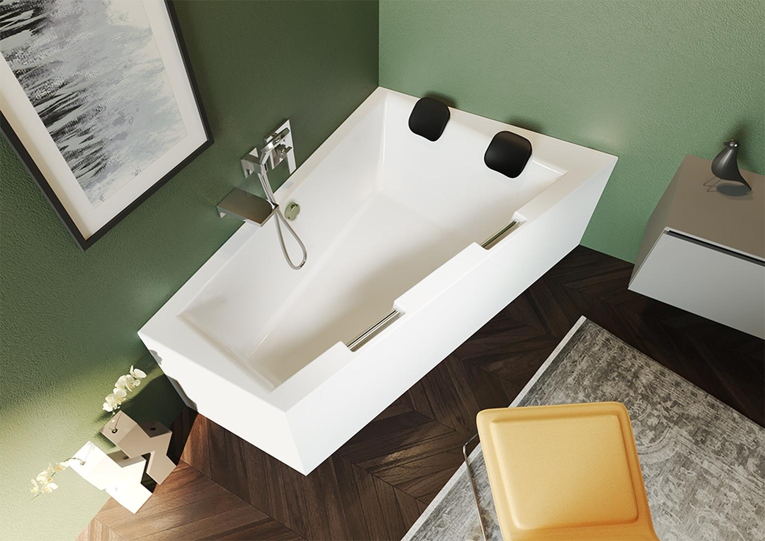 RIHO Doppio Badewanne, asymmetrisch, PlugPlay-Variante, 2-Sitzer, 180x130x62cm, 315 Liter, weiß, B034009005
