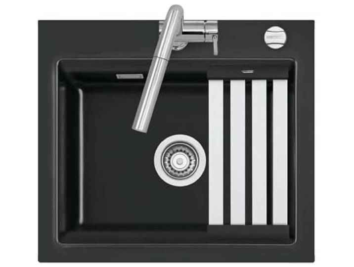 Systemceram Einbauspüle KeraDomo Kara 57 Excenterbedienung Standard Nero 68 (glänzend)
