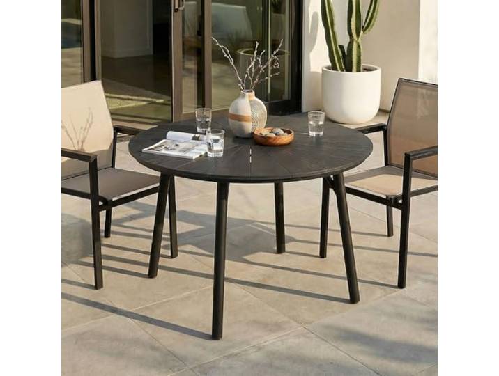 IDIMEX Gartentisch Agape rund 120x75cm, Schwarz – wetterfester Outdoor Tisch mit Aluminiumgestell und pflegeleichter WPC-Tischplatte in Holzoptik für Garten Terrasse oder Balkon