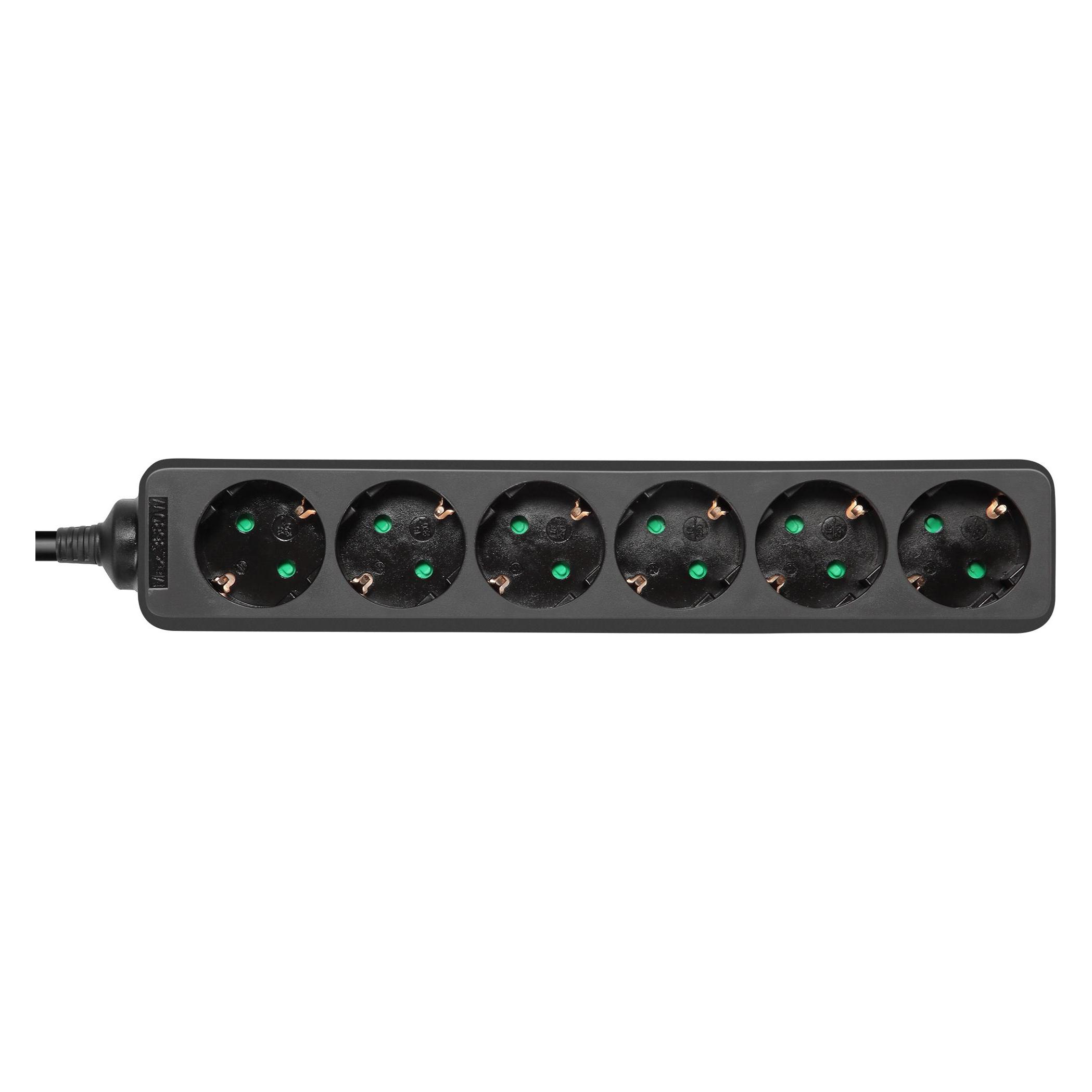 Deltaco GT-0622 power extension 6 AC outlet(s) Indoor Black (6x, CEE 7/3, 5 m) (GT-0622)