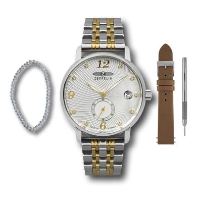 Quarzuhr ZEPPELIN "Luna", silber (silbergoldfarben), Armbanduhren, Damen, Quarzuhr, Armbanduhr, Damenuhr, Made in Germany, Edelstahlarmband