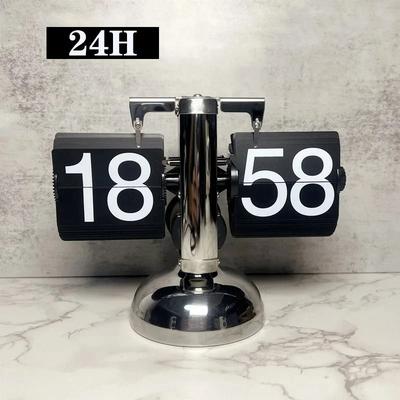 Uplift Picks Modern Automatic Retro Flip Clock With 12H 24H Display silver Black (24h)