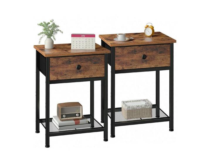 LuxusKollektion Nachttisch Nachttisch 2er Set Vintage Braun Stoffschubladen (2-St)