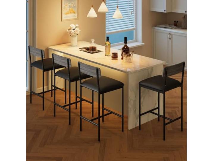 GarveeHome 4-teiliges Bartisch und Barhocker Set, Hochtisch mit Barstühlen in Grau, Modernes Bar Tisch Set für Küche, Esszimmer & Wohnzimmer