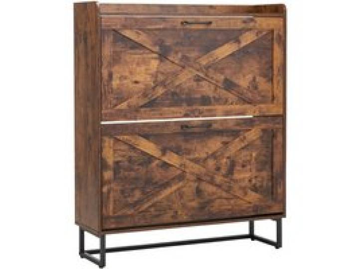 VEVOR Schuhschrank mit 2 Klappen & Kippschutz, platzsparender Schuhkipper, freistehender Schuhregal-Organizer für den Eingang Flur Wohnzimmer Veranda, Vintage Schuhregal 800x240x973mm Braun