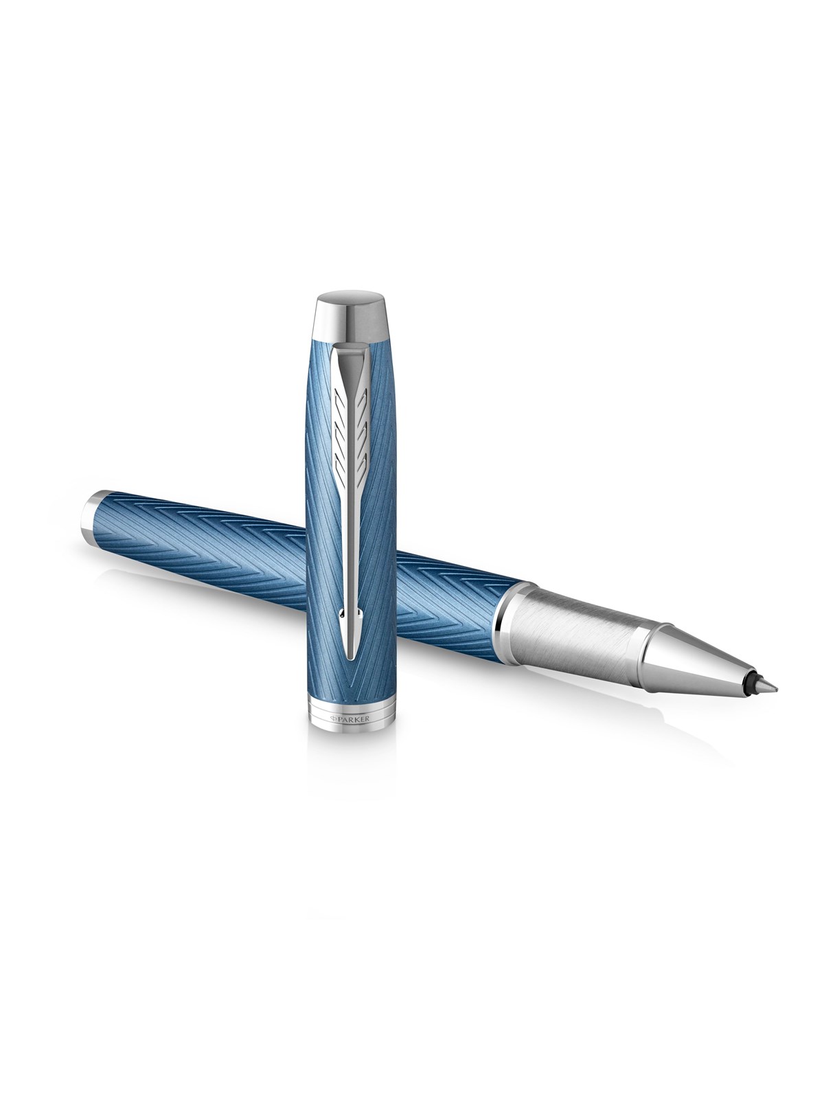 Parker IM Rollerball Tintenroller | Blaugraue Premium-Lackierung mit Chromverzierung | Feine Schreibspitze mit schwarzer Nachfüllmine | Geschenkbox