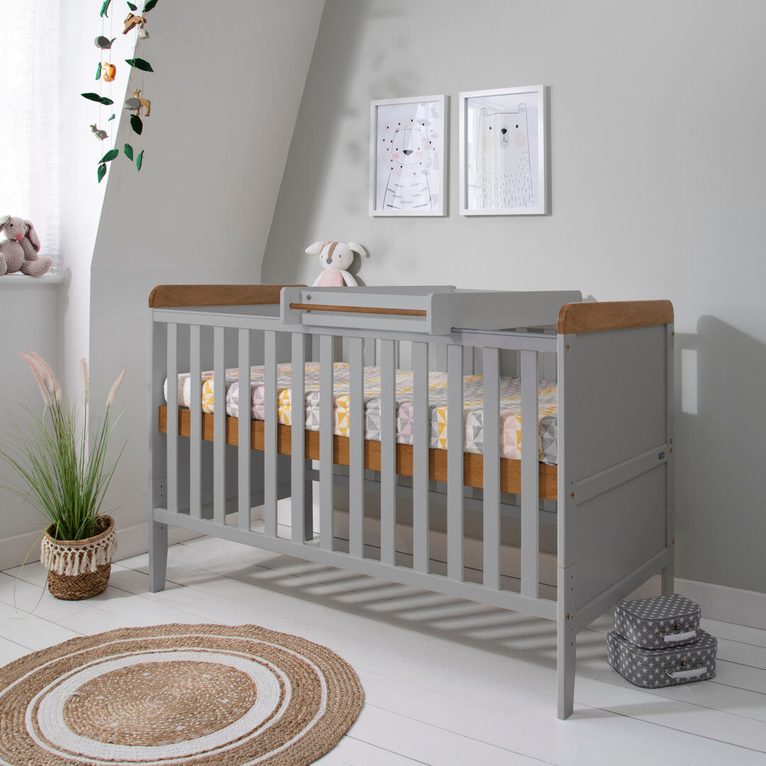 Tutti Bambini Rio Cot Bed with Mattress and Cot Top Changer Dove Grey & Oak Standard