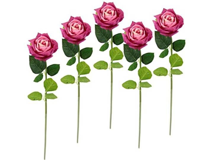 Flair Flower Künstliche Rosen 5er Set Pink Rosa – Deko Blumen künstlich 45 cm – Kunstrosen langstielig für Vase Hochzeit Tischdeko Wohnzimmer Schlafzimmer Restaurant Türkranz Vintage Blumenstrauß