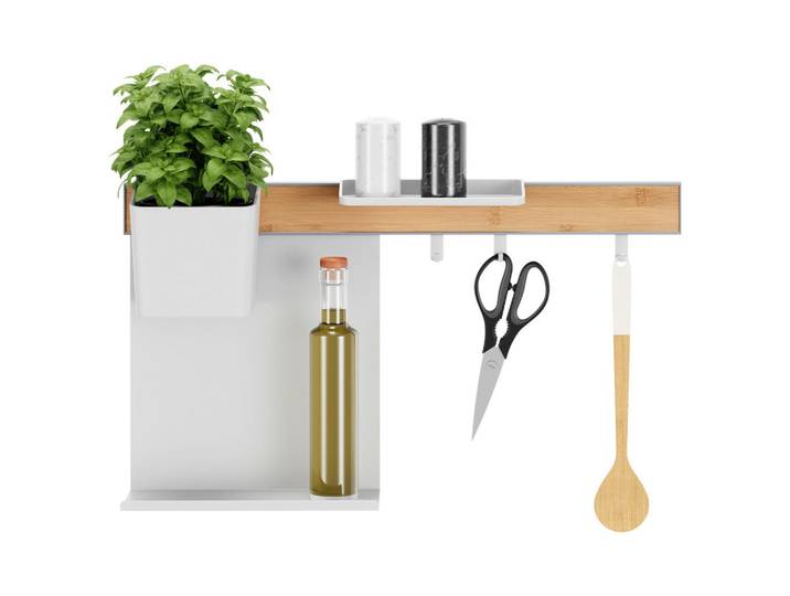 Tesa Küchen-Organizer-Set, Braun, Weiß, Holz, Metall, Kunststoff, Bambus, 60x34x15 cm, Küchenzubehör, Küchenhelfer, Küchenutensilien