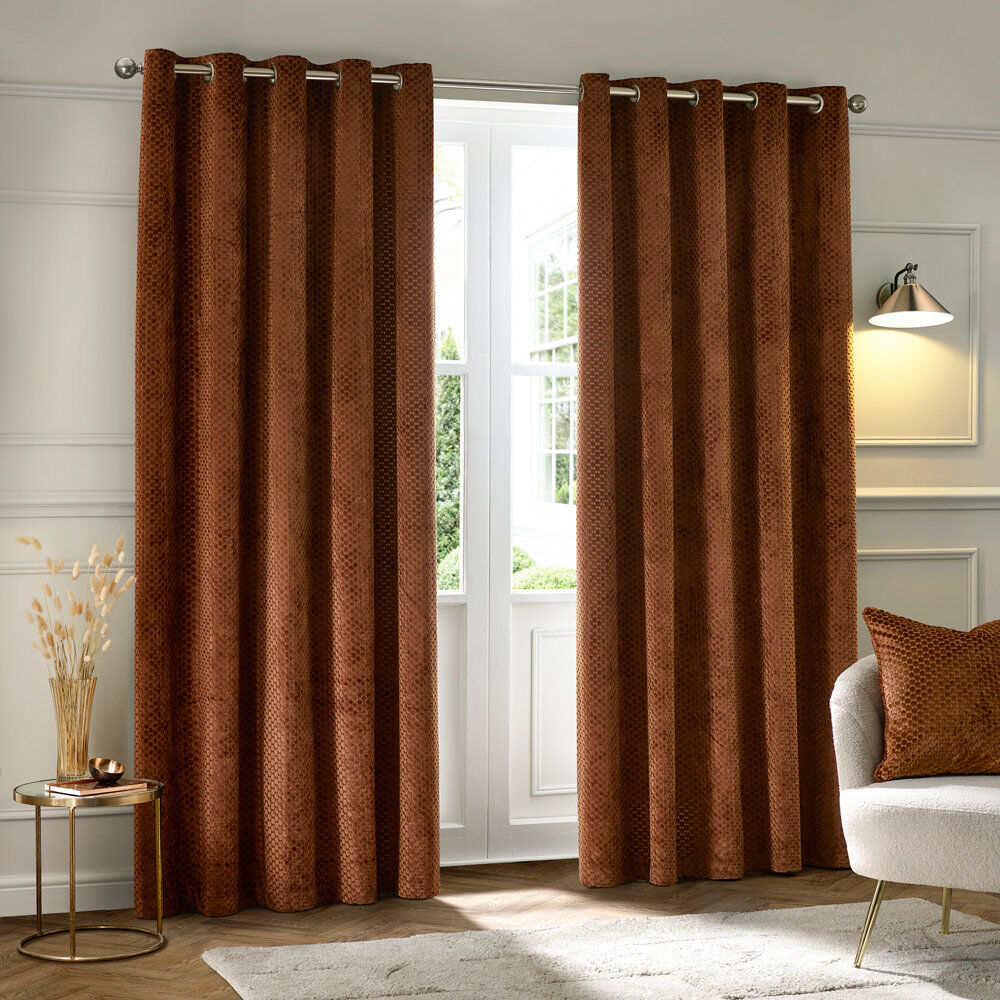 Paoletti Neptune Room Darkening Curtain Orange 229cm Width x 137cm Drop