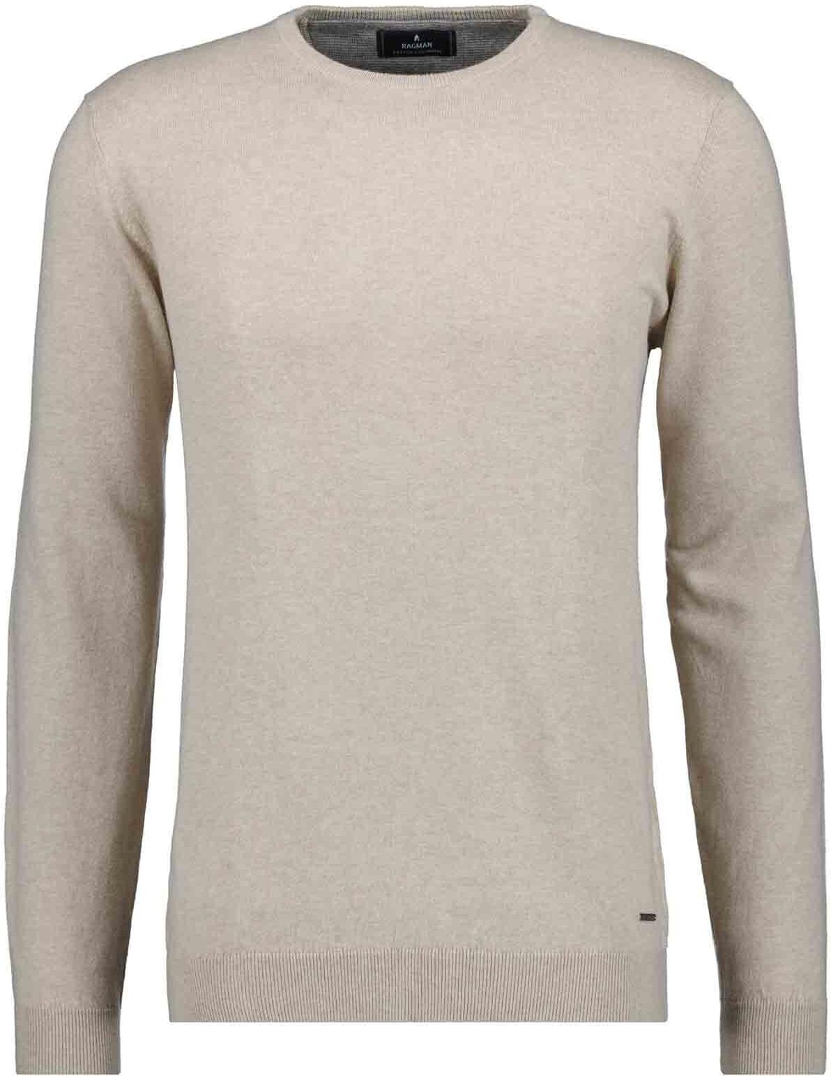 Rundhalspullover RAGMAN, Herren, Gr. 56, beige (beige, melange, 820), Strick, 95% Baumwolle, 5% Kaschmir, Rundhals, Pullover Rundhalspullover beige, melange, 820 56