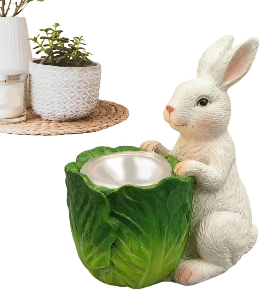 Decoratieve Kandelaar Konijn Sculptuur Meerkleurig - Hoogte: 11 cm