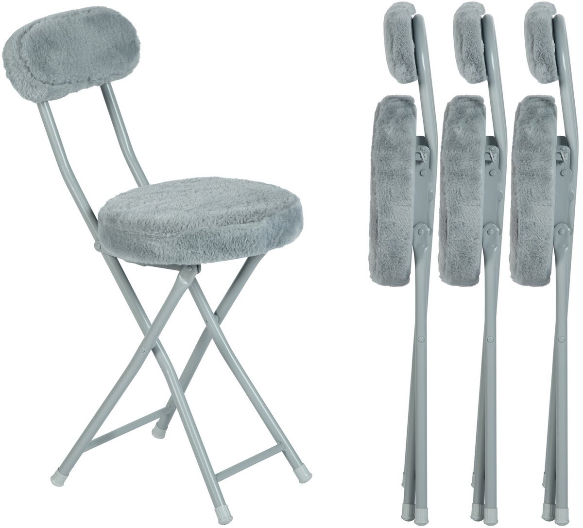 Meuble Cosy Set van 4 Scandinavische klapstoelen met grijs faux bont en een zithoogte van 49 cm