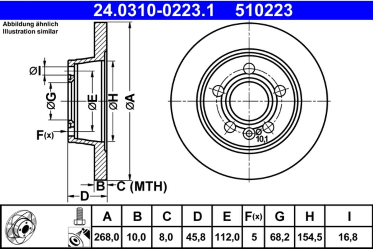 Bremsscheibe ATE PowerDisc 24.0310-0223.1, 1 Stück