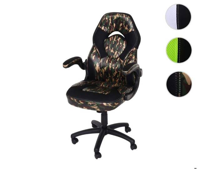 Chaise de bureau MCW-K13 ergonomique similicuir camouflage noir