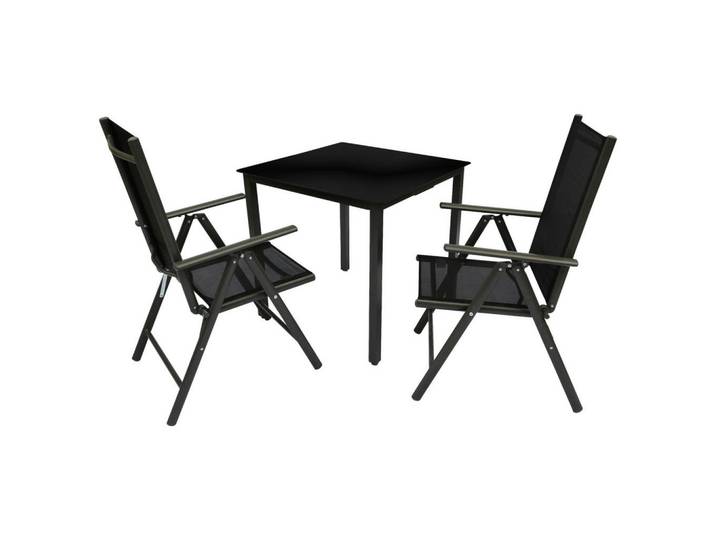 Gardenson Gartengarnitur, Schwarz, Metall, Glas, Stuhl klappbar, Tisch mit Glasplatte, platzsparend verstaubar, Gartenmöbel, Gartengarnituren, Gartenmöbel-Sets