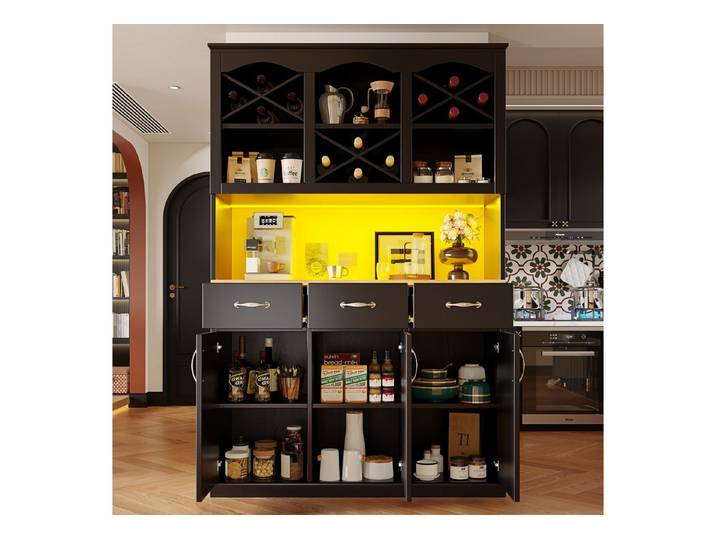 KLAM HOME Küchenbuffet Moderner Küchenschrank mit LED-Beleuchtung und Smart Features (Vielseitiges Aufbewahrungsmöbel mit drei Türen und Schubladen) Praktische Kücheninsel mit App-gesteuerter Beleuchtung