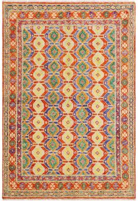 Treasured Knots Rustic Balochi Contreras Red/Blue Hand Knotted Wool Rug - 5'8'' x 8'0''