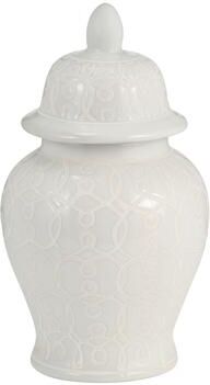 "Sagebrook Home 10"" Ivory Temple Jar Ceramic Chinoiserie Classic Contemporary Decorative Ginger Jar"