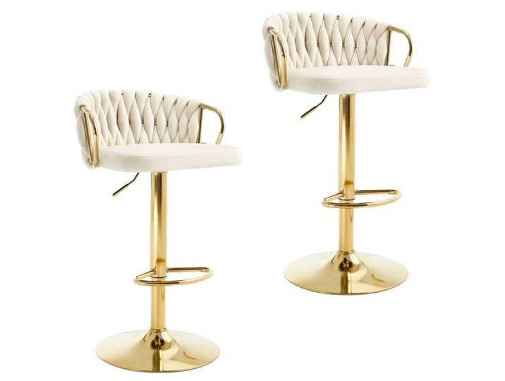 Tabouret de Bar WOLTU - Lot de 2 - Dossier Tissé - Base Évasée en Métal - Crème W0ATT0812-2