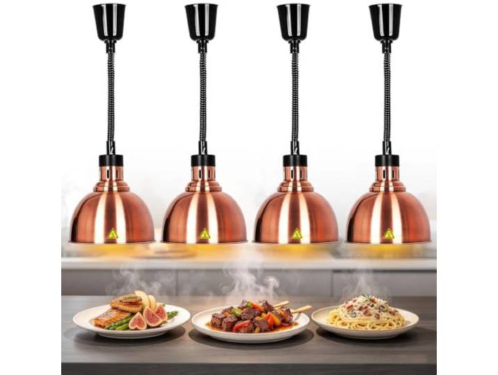 VFDZ Wärmelampe Küche Hängend, Höhenverstellbar 60-180cm(4,A-25cm) Wärmebrücke Gastronomie mit 250W Glühbirne, Warmhaltelampe für Restaurant, Buffet, Hotel und Catering, 250W 220V