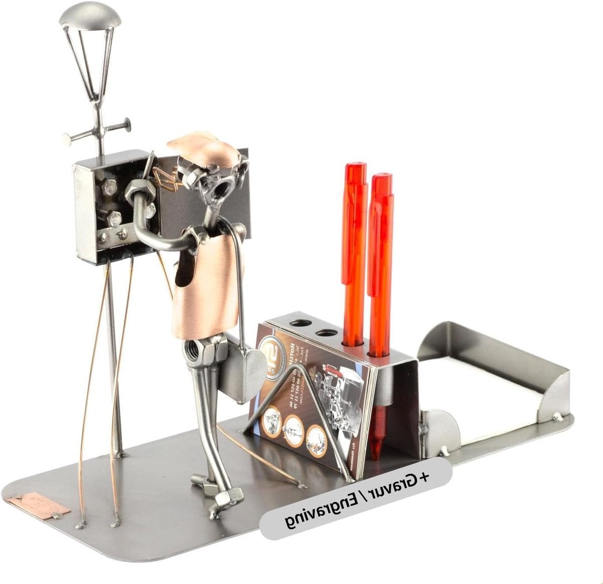 Schroevenmannetje Figuur - Metalen Bureau Decoratie met Persoonlijke Gravure