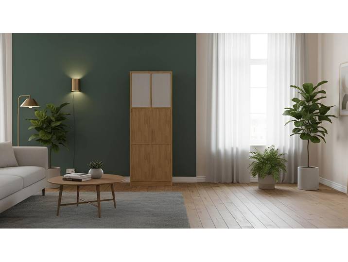 Highboard mit Glastüren Eiche Natur geölt