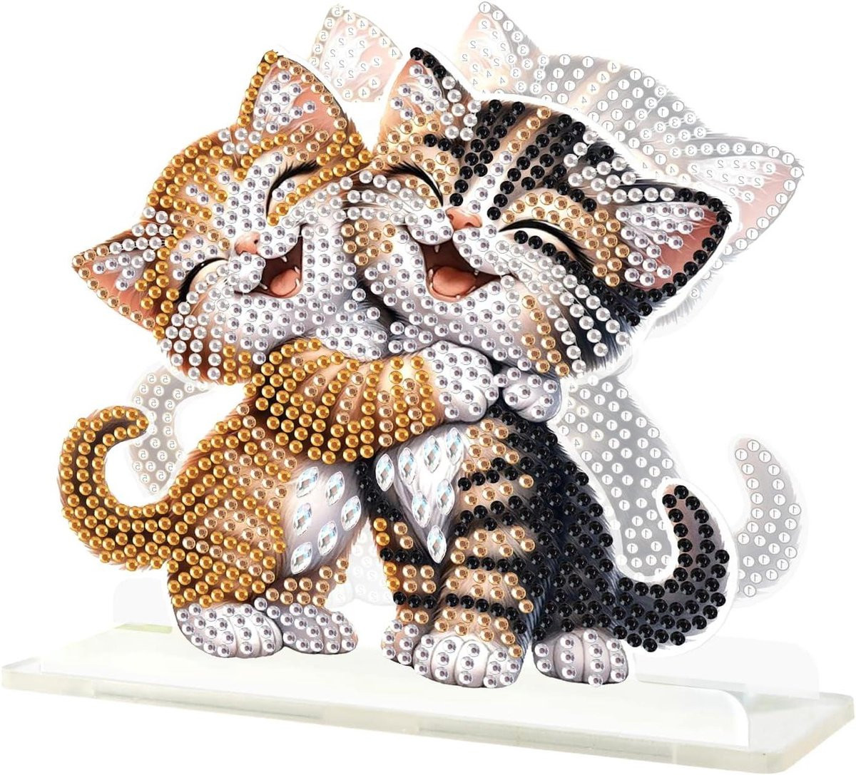 Servethouder Kat Rood - Handgemaakt Diamantkunst - Decoratie Tafel - 15 x 15 cm