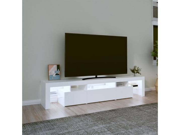 Blanc Meuble TV - SOLOMON - Table de Télévision avec lumières LED Blanc 200x36 5x40 cm LV326